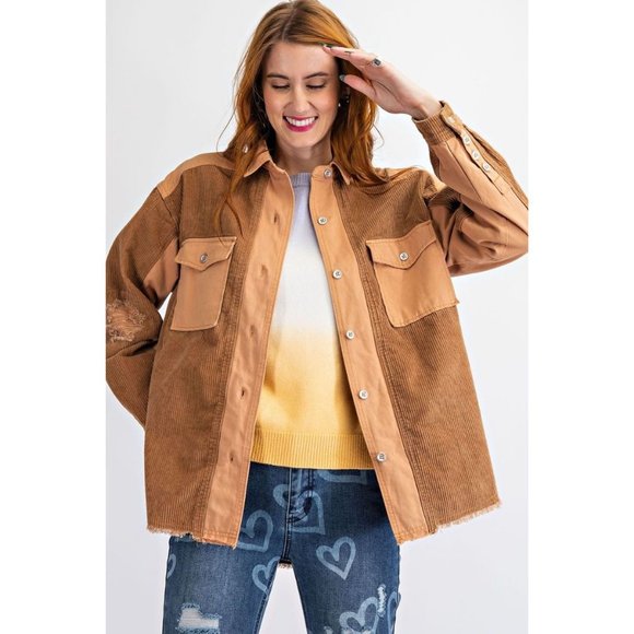 easel Jackets & Coats Easel Camel Corduroy Mix Button Down Front